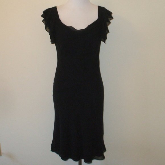 NEW 100% Silk Black Ruffle Sleeve Midi Dress - Picture 1 of 4